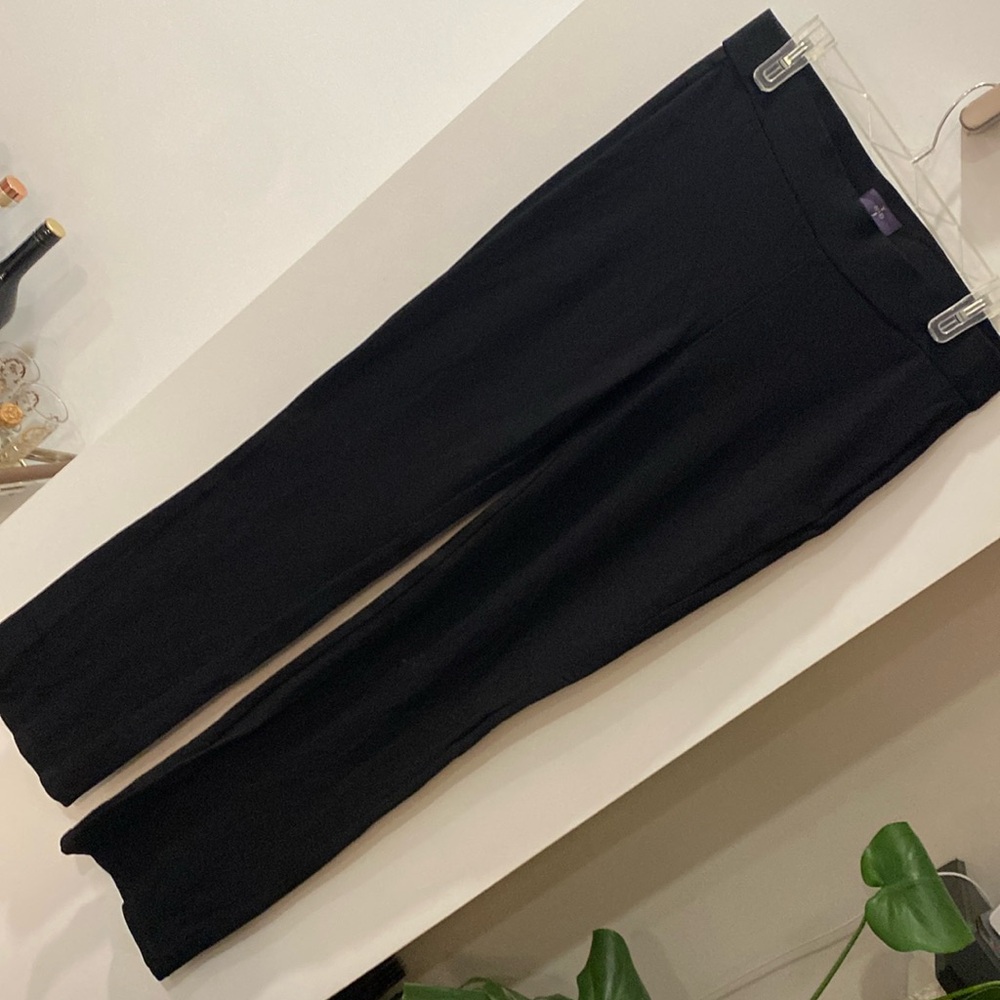 NYDJ lift tuck bootcut trouser black leather trim 8 pant stretch legging pull on